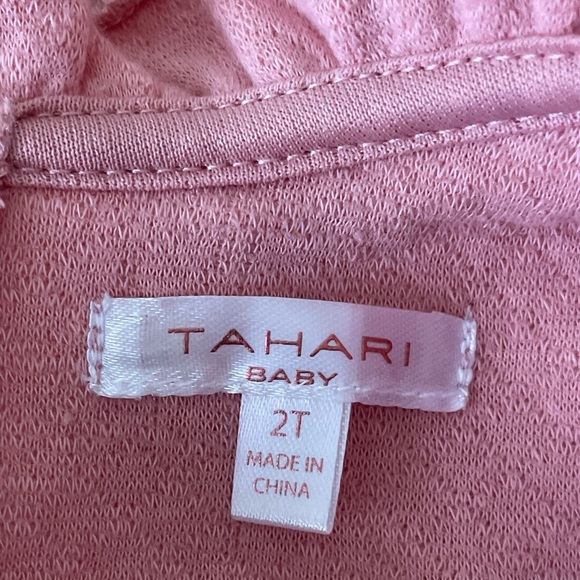 Tahari Baby Pink Textured Kids Dress belt ruffle collar Size 2T - Picture 6 of 7